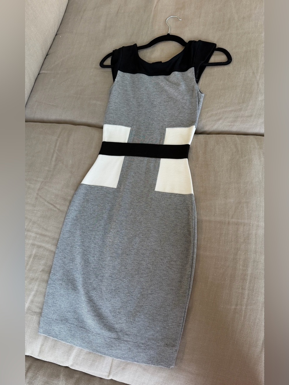 French Connection Gray Sheath Dress with Black and White Accents